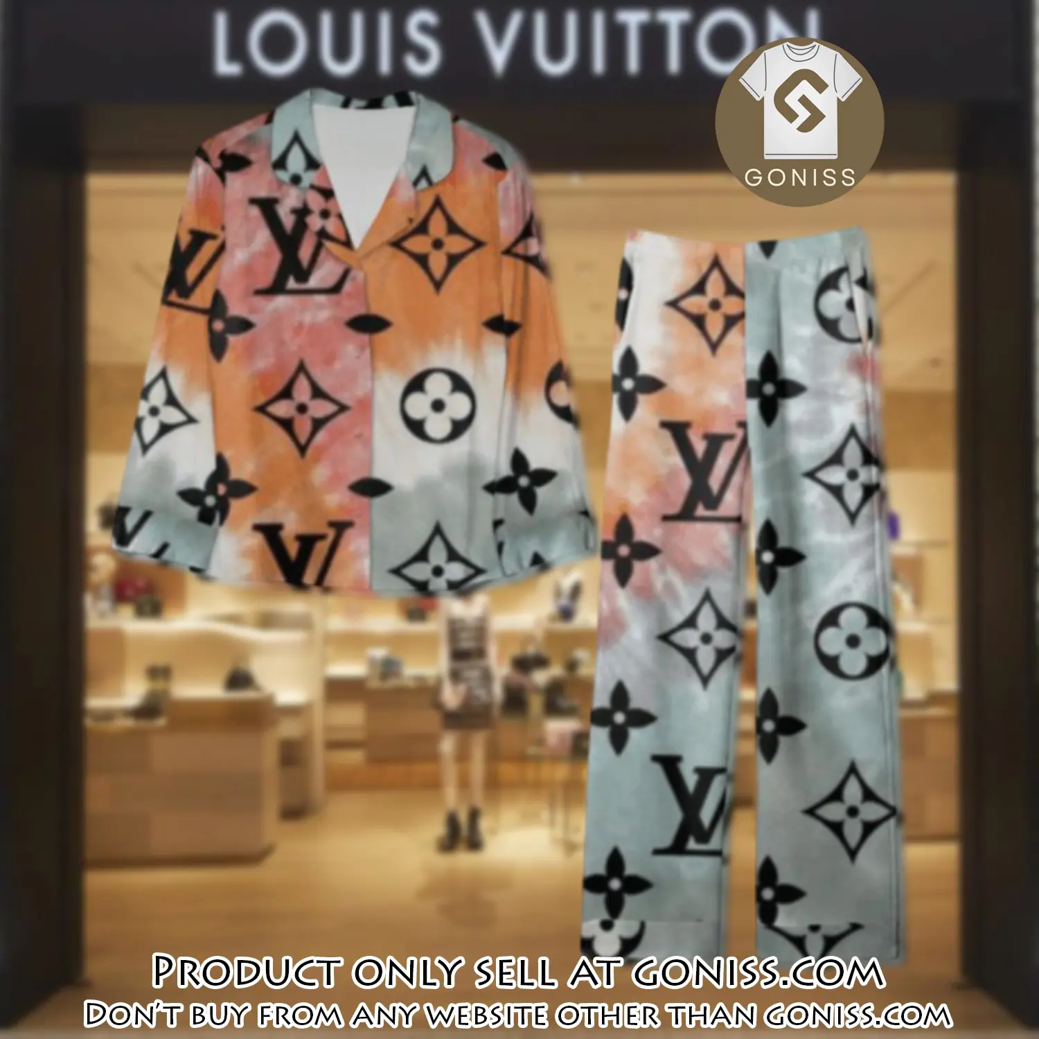 Trending luxury lv satin pajama set pjs1078 gn1206947